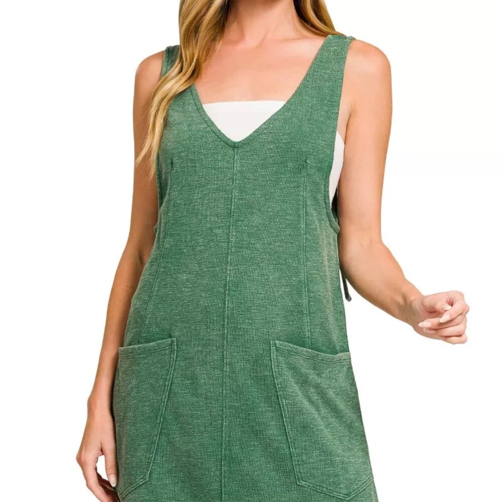 Zenana Washed Slub Adjustable‎ Strap Overall Dress